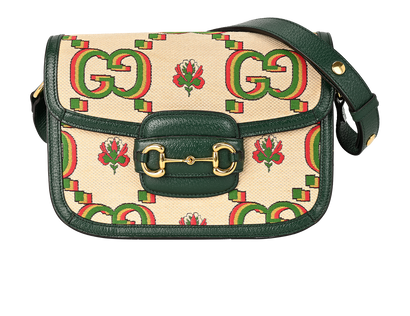 Medium Horsebit 1955, &pound;1,100, Handbags, Beige/Green, Canvas/Leather, Front view